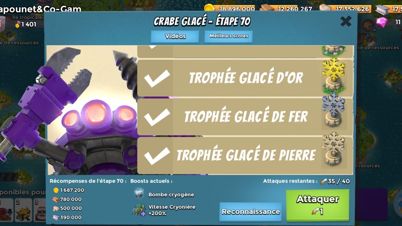 Boom beach,  Megacrabe givré, étape 70 en full hélicoptères 🚁 