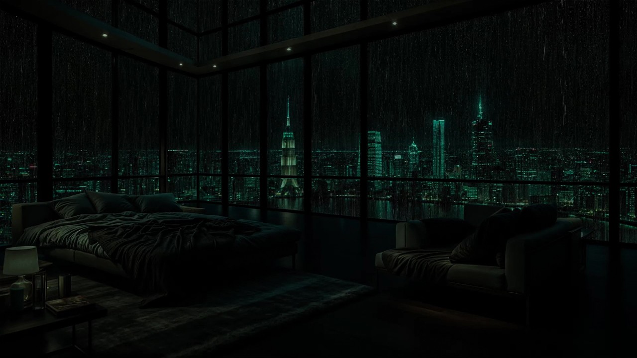 Rainy Night in a Luxury NYC City Apartment 🌧️ | Window Rain Sounds for Deep Sleep & Relaxation