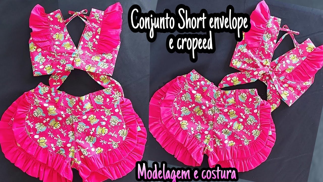 COMO FAZER CONJUNTO INFANTIL DE SHORT ENVELOPE E CROPEED (MODELAGEM FACIL E COSTURA)MALU COSTURA
