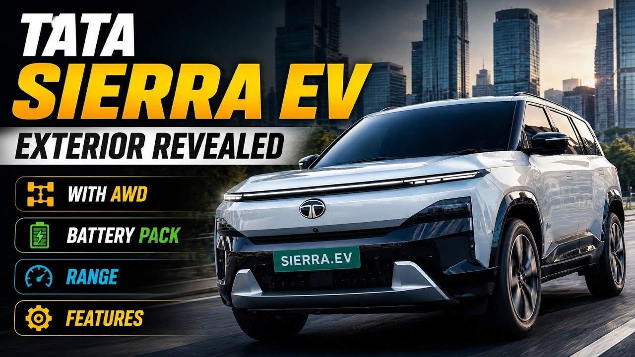 Tata Sierra EV Exterior Revealed: AWD, Battery Pack, Range, and Features