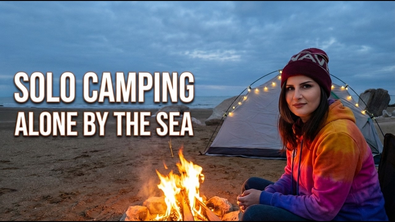 Rainy Seaside Camping 🌧️ Girl Solo Adventure | Rocky Shore Tent & Campfire Cooking