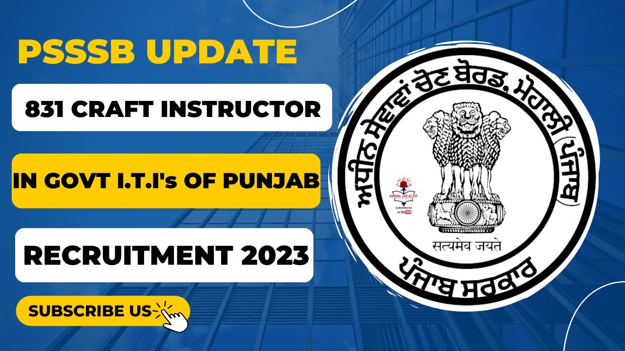 PSSSB 831 CRAFT INSTRUCTOR RECRUITMENT 2023 | PSSSB CRAFT INSTRUCTOR RECRUITMENT | CRAFT INSTRUCTOR