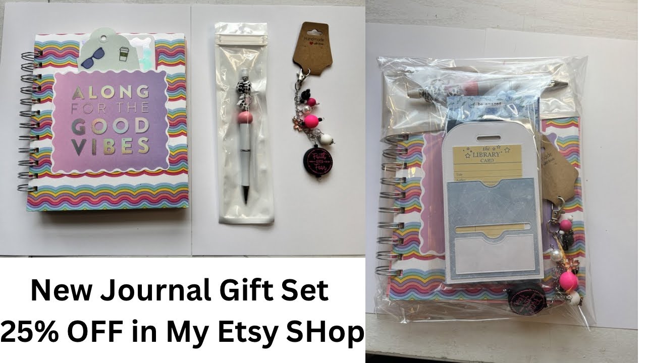 Handmade Journal Gift Set | Notebook, Beaded Pen, Faith Charm, Ephemera Kit | Journal Kit