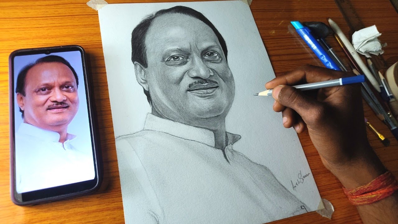 NCP Leader Ajit Pawar Drawing | Ajit Pawar Sketch | A Tribute to Ajit Pawar😔