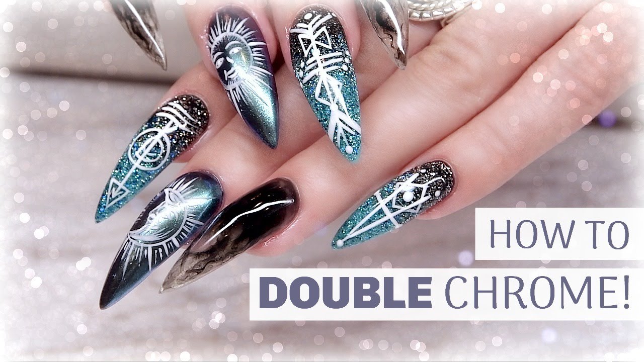 TUTORIAL | DOUBLE CHROME AND GLITTER OMBRE | STILETTO GEL NAILS