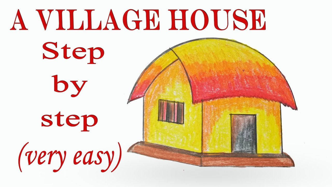 How to draw A Village House / Hut step by step (very easy) || drawing || art video