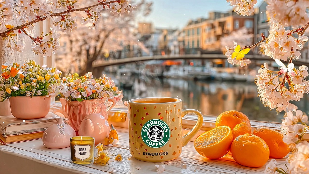 春のスターバックスジャズBGM カフェ 🌸 桜咲く運河沿いカフェで流れる優しい3月のジャズ音楽 ~ コーヒーの香りと春風に包まれる、心ほどける至福のひとときを - ｓｔａｒｂｕｃｋｓ ｊａｚｚ ｂｇｍ