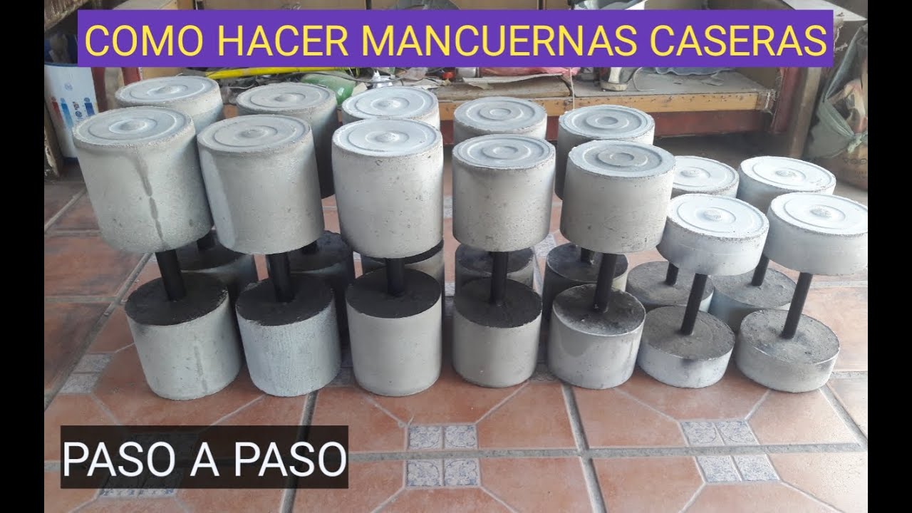 Como fabricar mancuernas caseras de cemento con baldes de pintura. Paso a paso.
