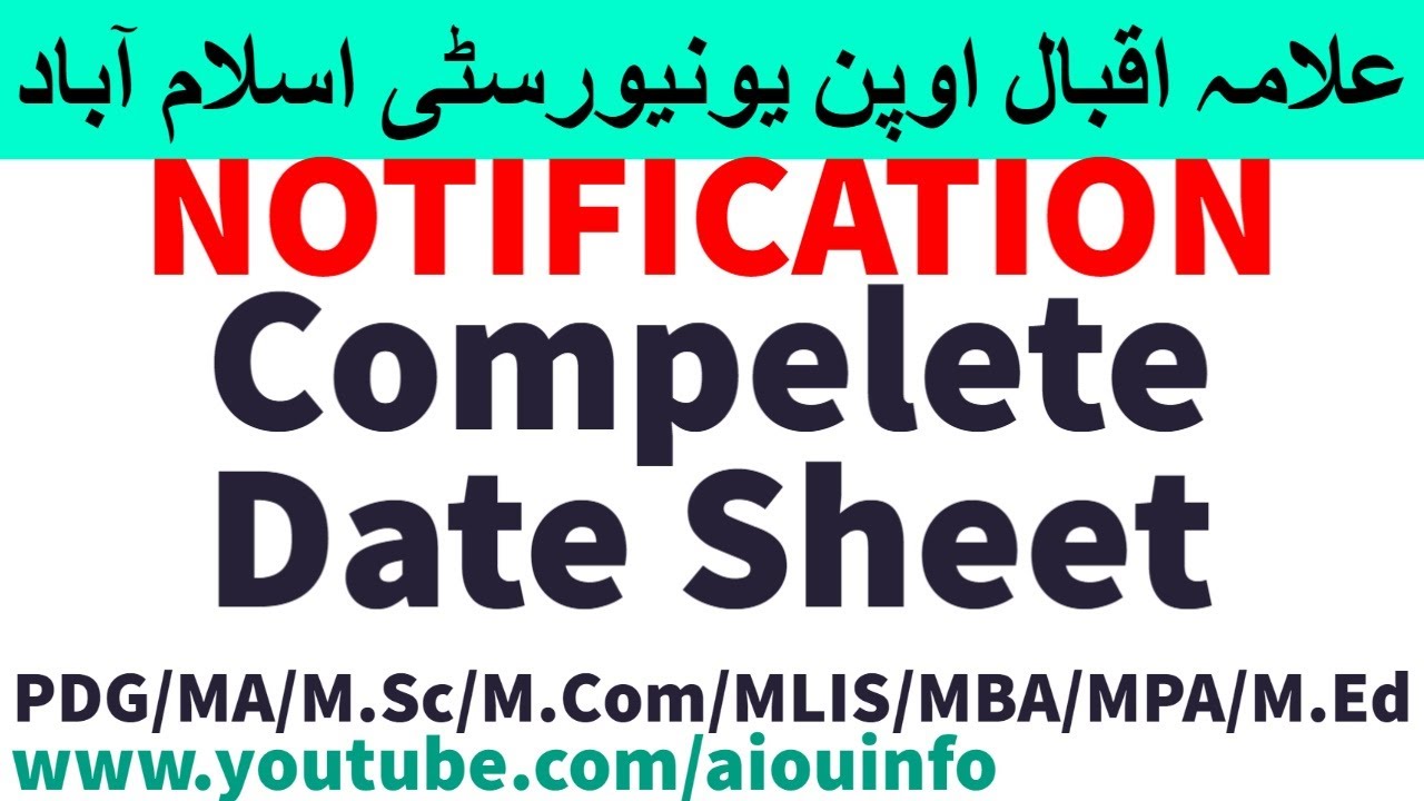 Complete Date Sheet of AIOU MA Msc post Graduate Students | AIOU INFO