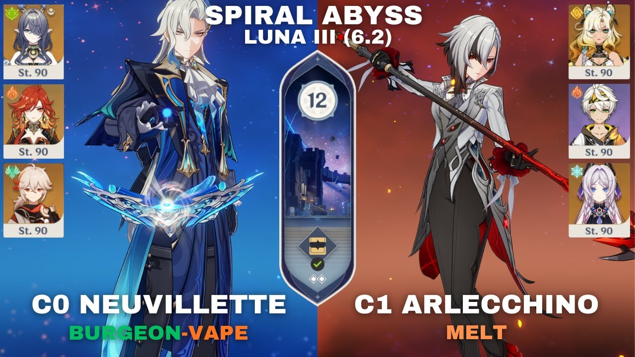Genshin Impact Gewundener Abgrund/Spiral Abyss Luna III (6.2) C0R1 Neuvillette | C1R1 Arlecchino