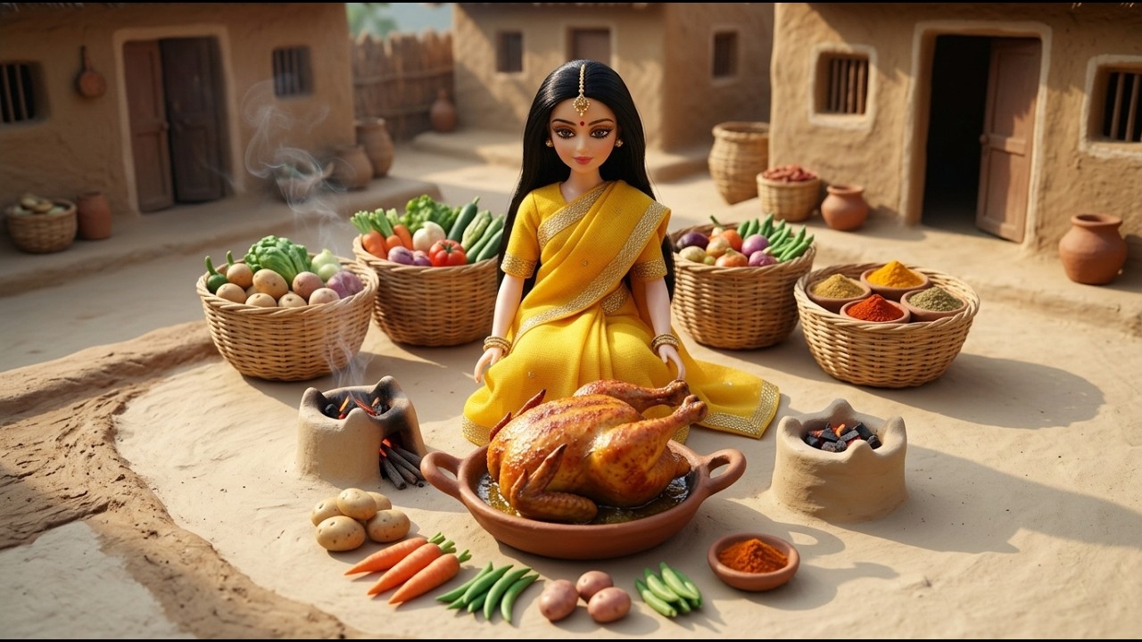 Miniature Doll Massive Full Chicken Roast Cooking ASMR | Indian Village Tiny Kitchen Story