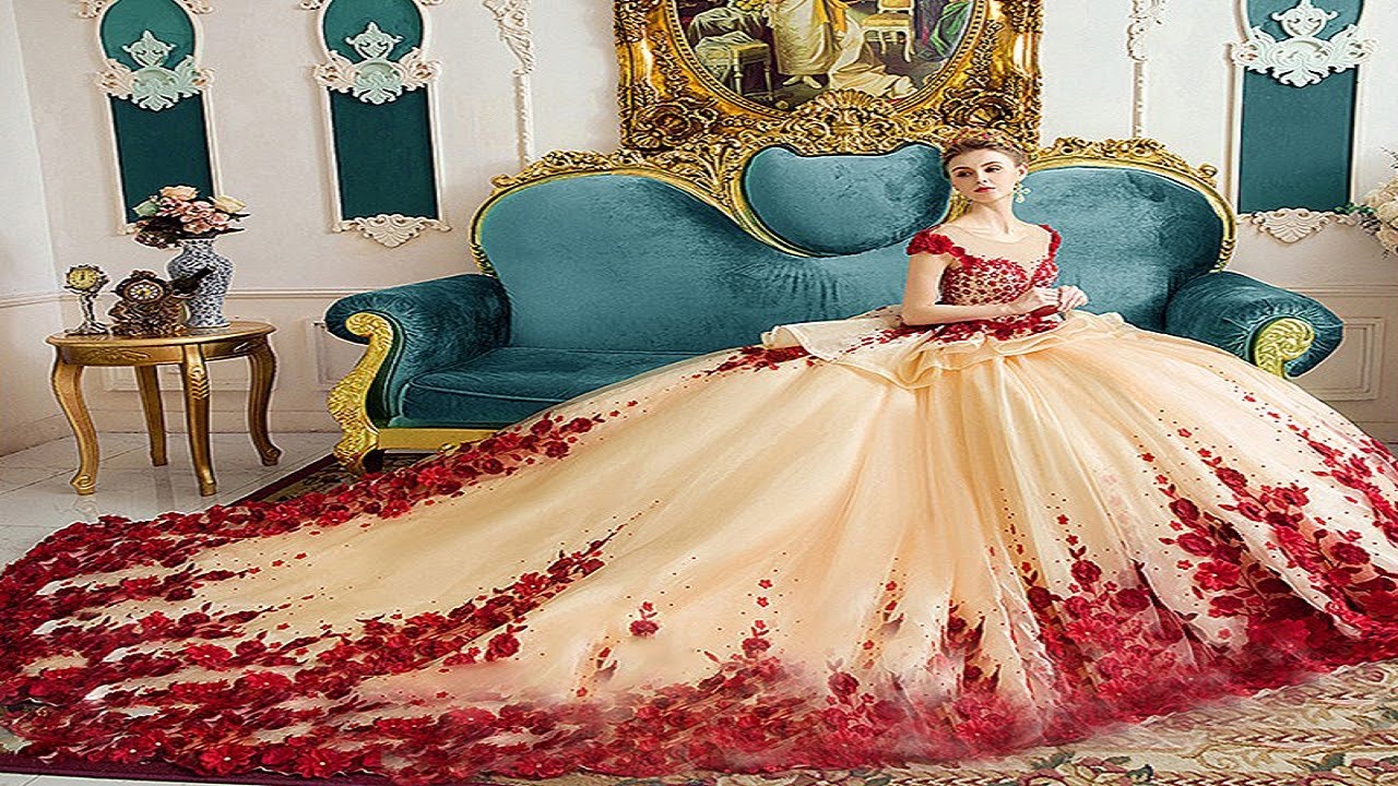 👗👗  موديلات فساتين خطوبة  مزينة بالورود