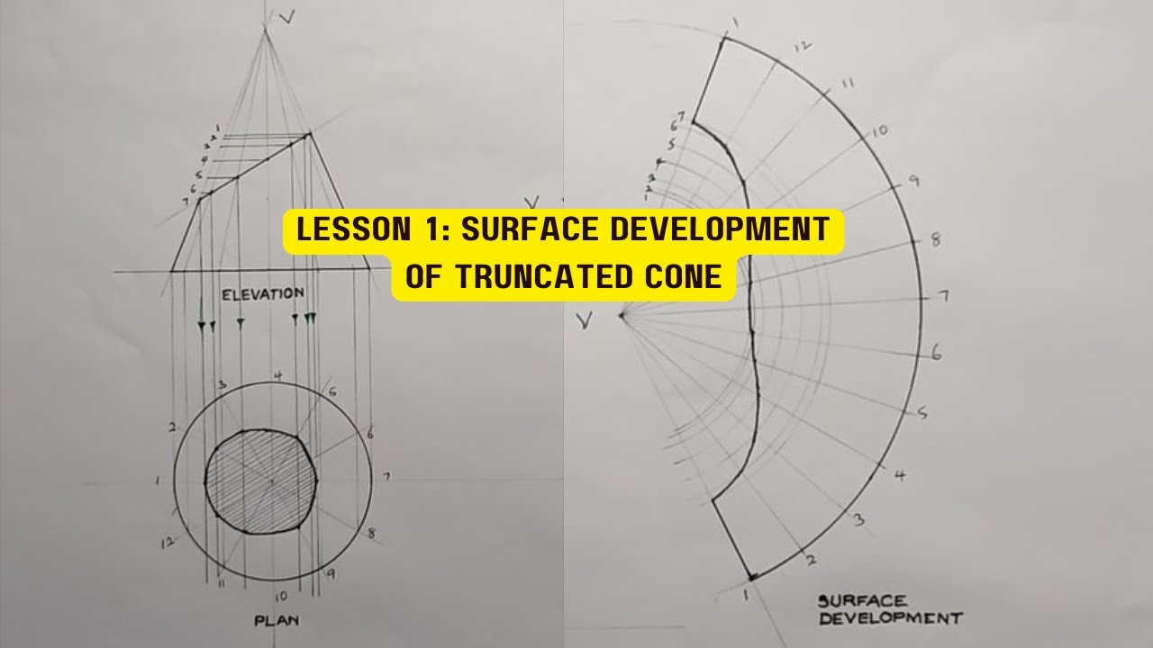 How to Draw Surface Development of Truncated Cone #surfacedevelopment #trueshape