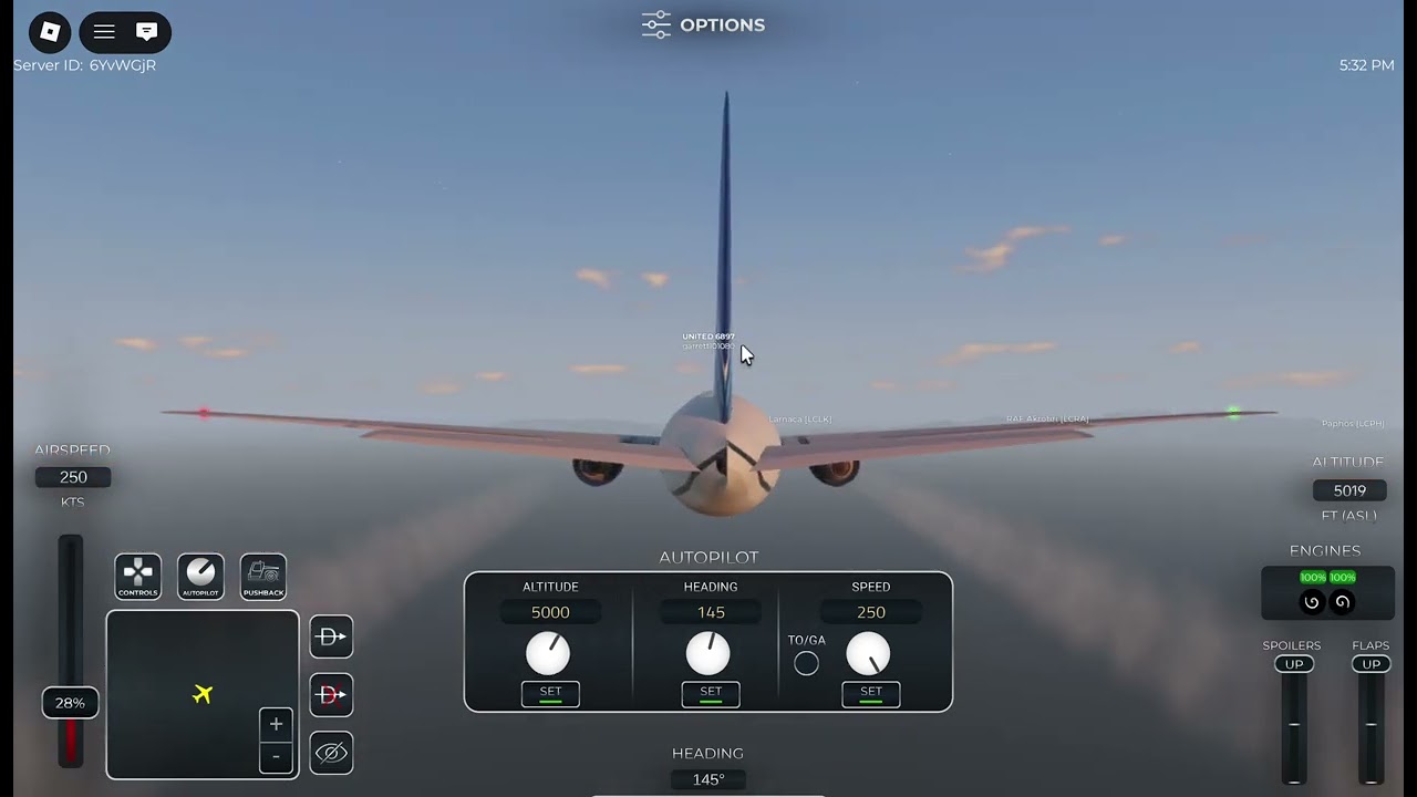 United Airlines Boeing 777-300ER from Gatwick to Lanarca in Project Flight.