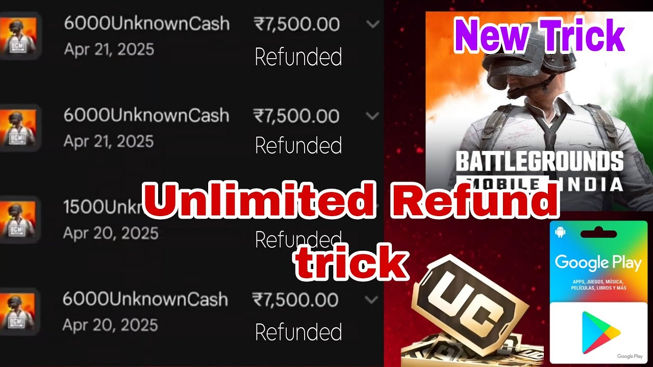 ₹7500 Pack refund | Google play refund | UC refund trick 