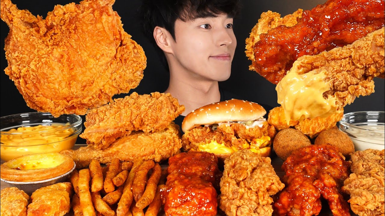 ASMR MUKBANG KFC FRIED CHICKEN & CHICKEN BURGER & FRENCH FRIES & CHICKEN NUGGET & CHEESE BALLS