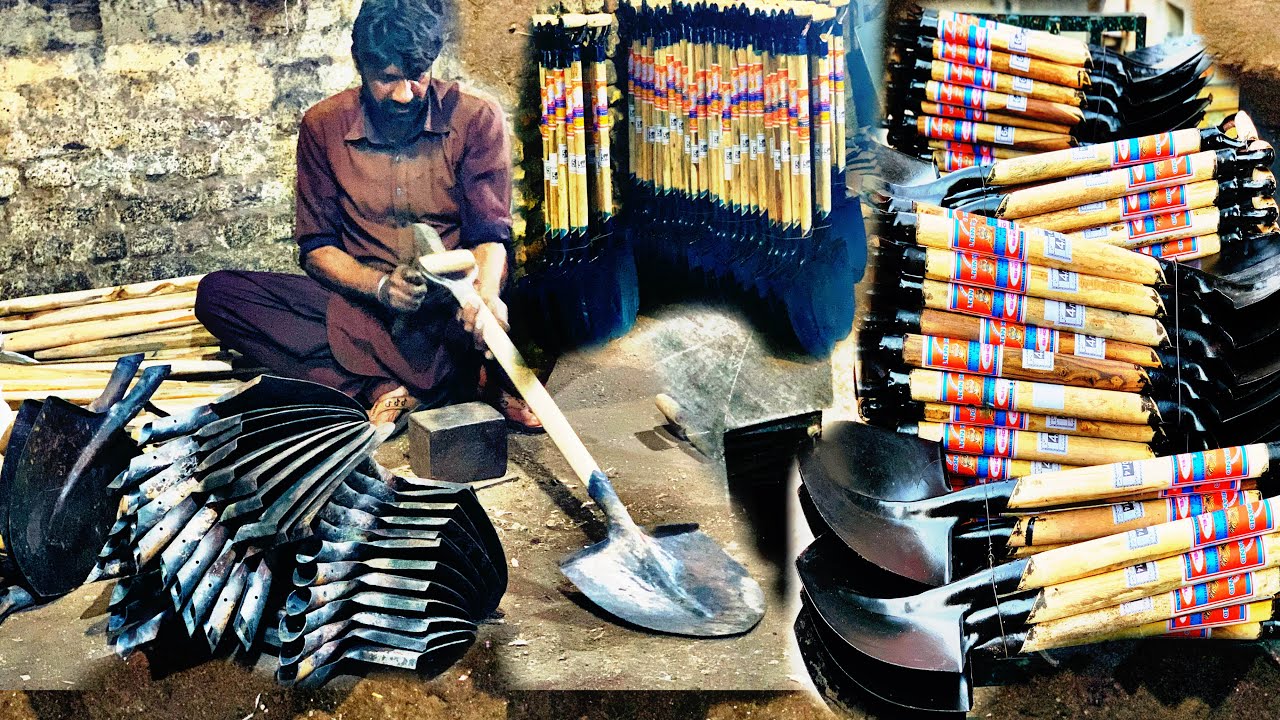 Amazing process of manufacturing a shovel in factory.