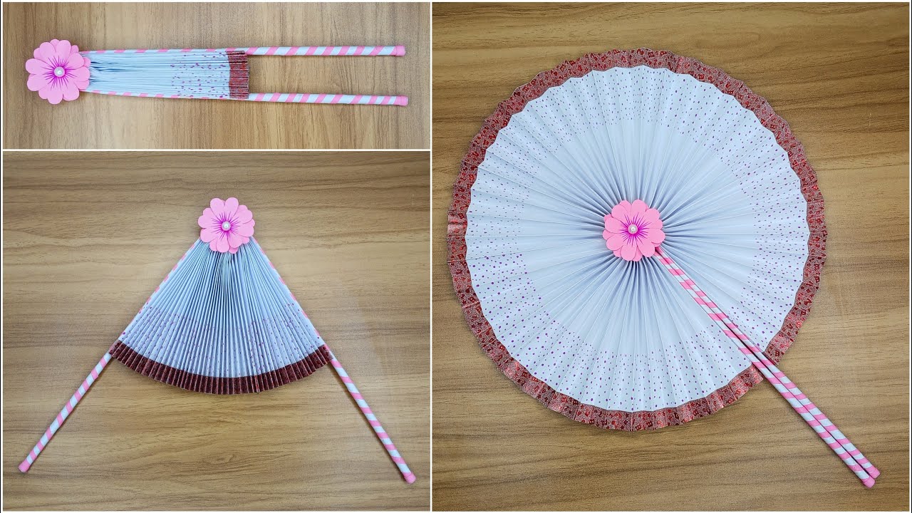 Paper fan || paper fan making || HOW TO MAKE PAPER FLOWER HAND FAN