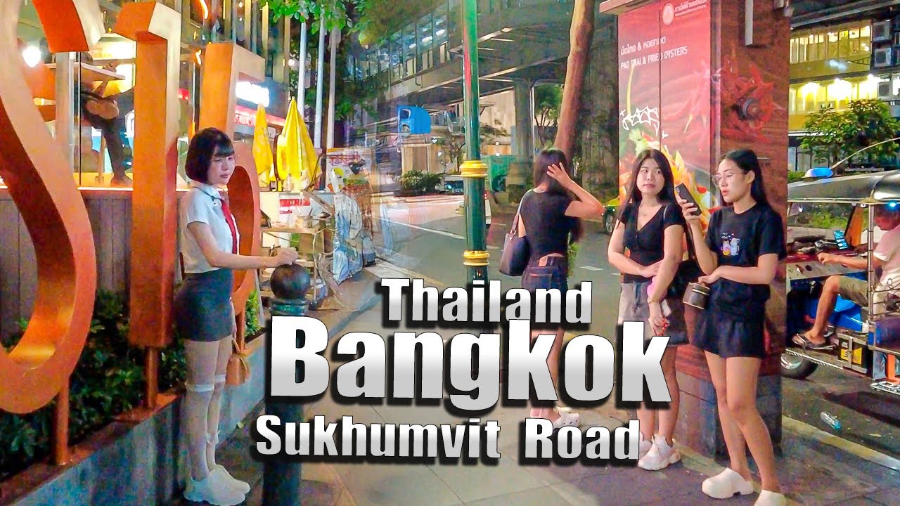 4K Bangkok walk evening Sukhumvit Road Asok Travel, Thailand
