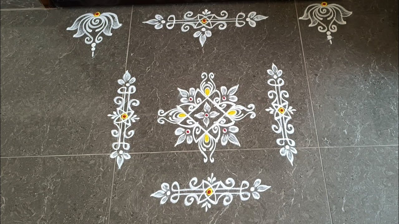 Easy & beautiful rangoli with side border designs | Friday rangoli | Border muggulu | Door rangoli