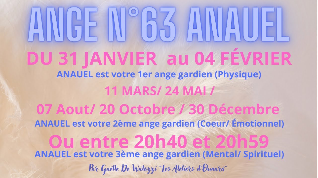 ✨️Ange n°63 ANAUEL présentation, description et symbolismes des anges gardiens👼DU 31/01 AU 04/02