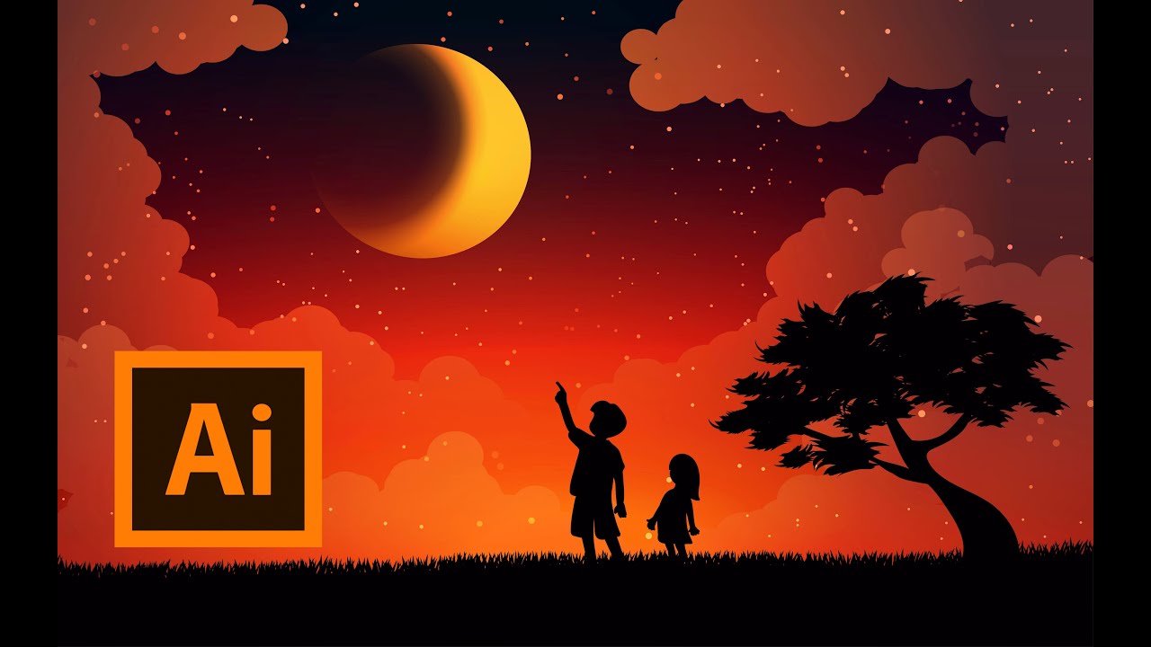 Fantasy night drawing vector art with Adobe Illustrator