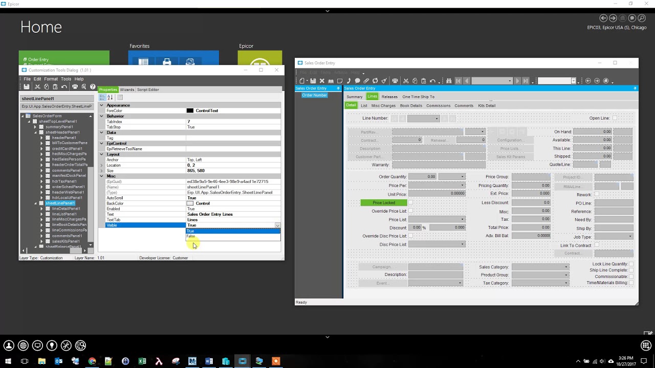 Epicor 10 Customization: Hiding Screen Tabs