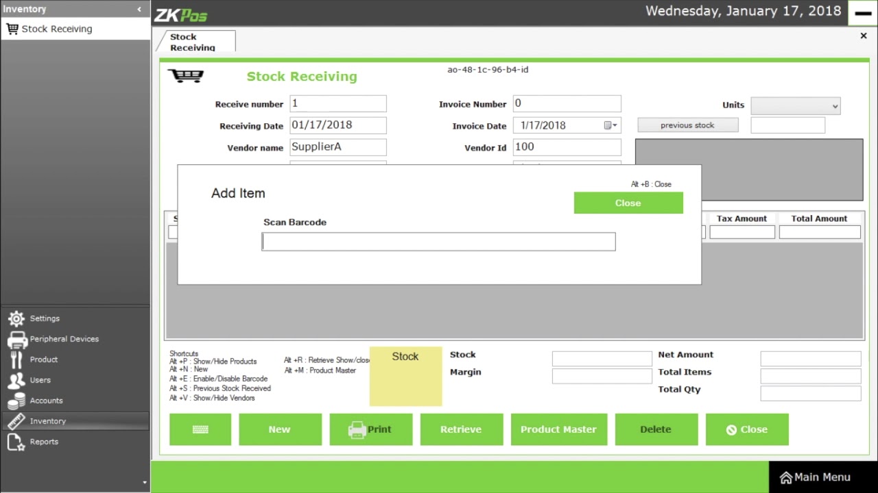 How to do Stock Receiving in ZKTeco POS Supermarket Software (English)