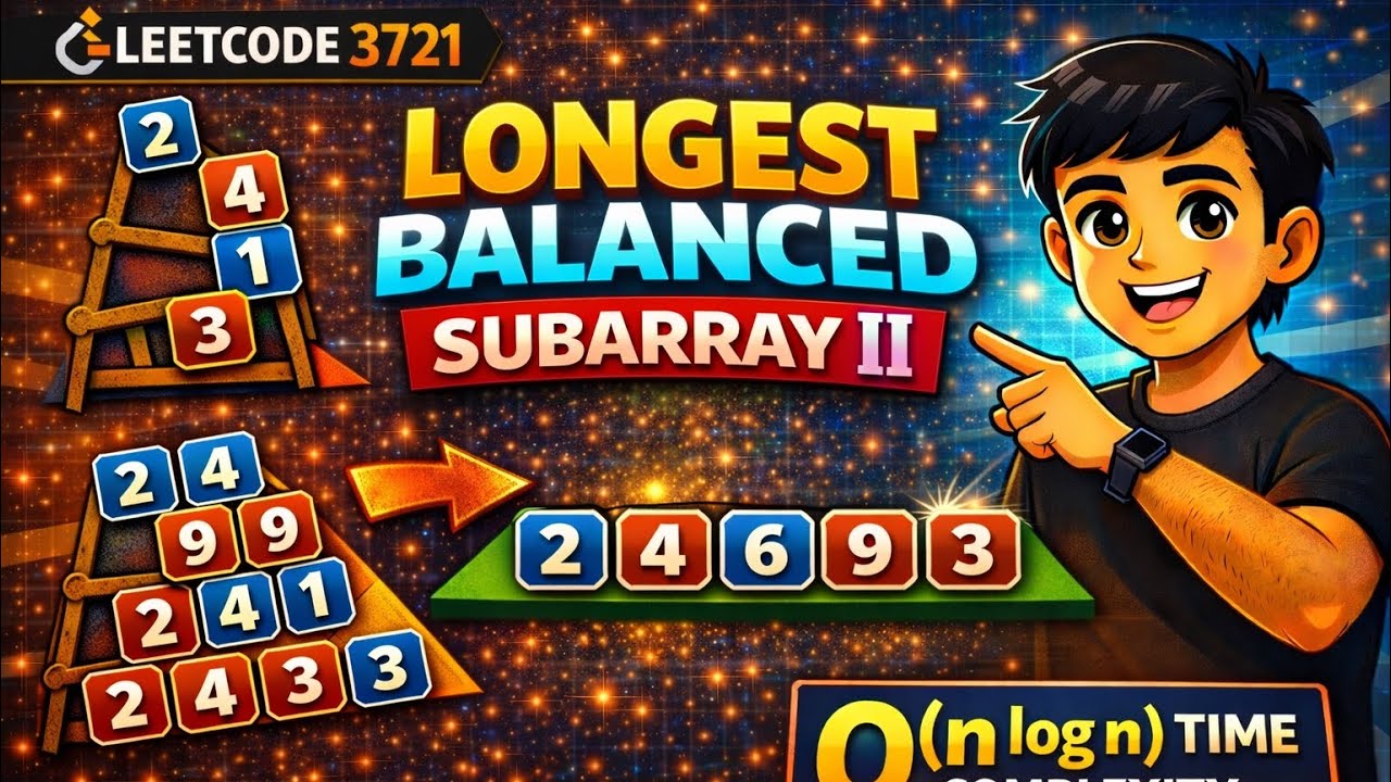 LeetCode 3721 | Longest Balanced Subarray II 🔥 Hard | Segment Tree + Lazy Propagation | O(n log n)