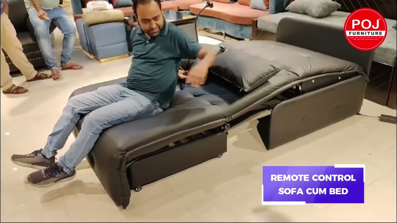 Remote Sofa Cum Bed | Automatic Foldable  Sofa Cum Bed | Leather Sofa Cum Bed | POJ Furniture