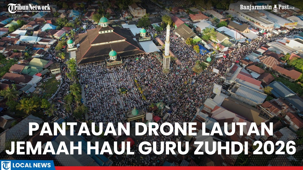 Senja dari Udara saat Lautan Jemaah Haul Guru Zuhdi 2026 Padati Kawasan Masjid Jami Banjarmasin