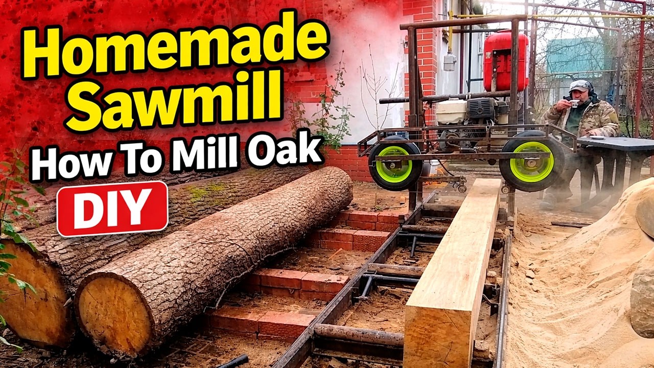 This Homemade Sawmill Mills Oak