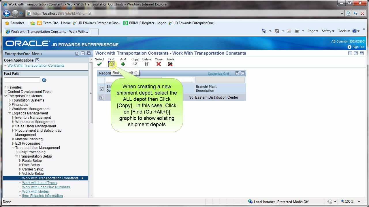 Transportation Constants - JDE E1 90 - Transportation Management.mp4