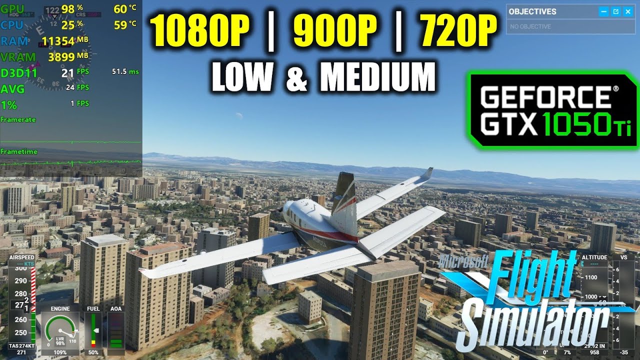 GTX 1050 Ti | Microsoft Flight Simulator 2020 &mdash; 1080p, 900p, 720p &mdash; Низкое и среднее