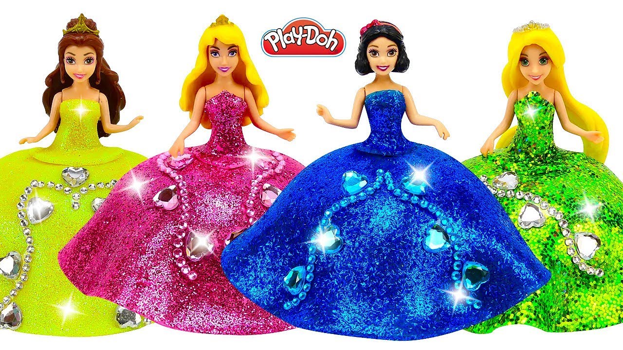 DIY Making Play Doh Super Glitter Dresses for Disney Princesses