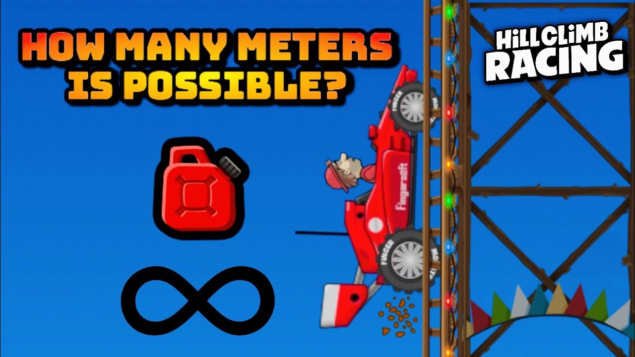 Race Car on Roller Coaster with Infinity Fuel - How Many Meters is Possible? Hill Climb Racing