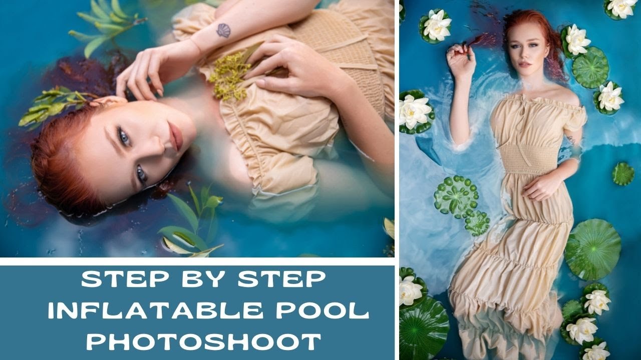in home easy inflatable pool creative photoshoot, water photography BTS