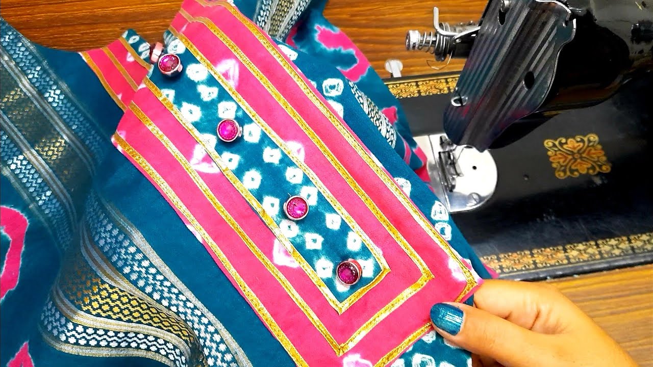 Jaipuri Suit Neck Design CUtting and Stitching Using Gota and Buttons