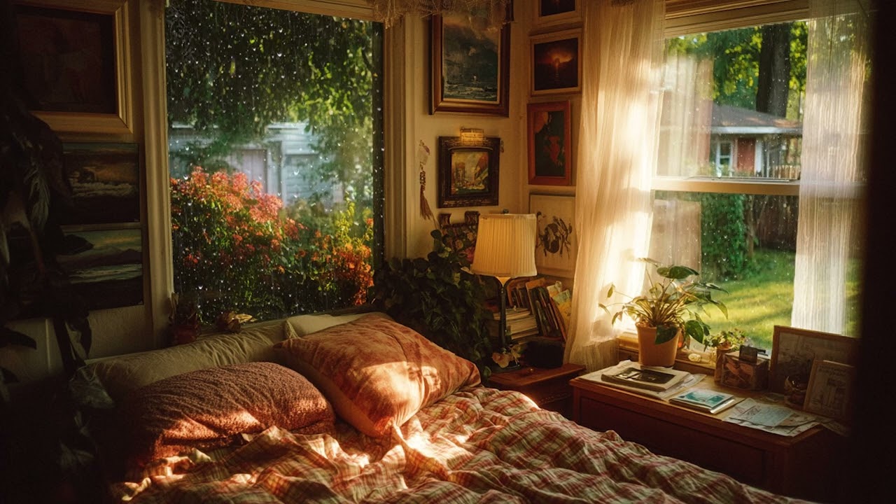 Cozy Vintage Bedroom Rain 🌙 Window Ambience to Fall Asleep Fast