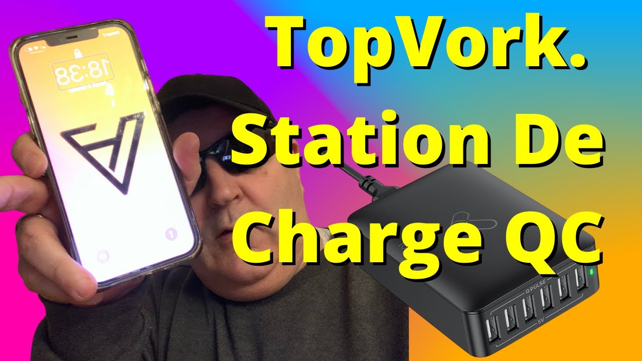 TOPVORK Station Chargeur Secteur PD6 : 6 Port Multi USB Chargeur 60W Adaptateur Secteur QC
