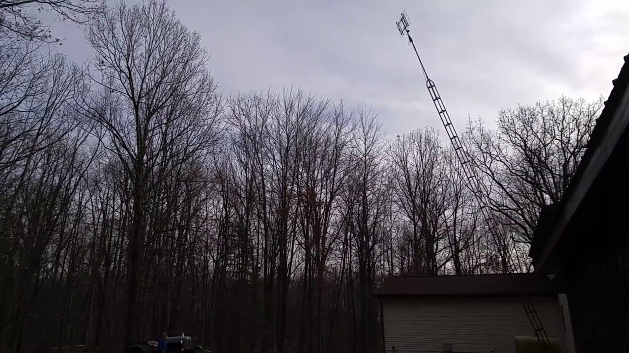 Lowering TV Antenna Tower with Tractor Winch