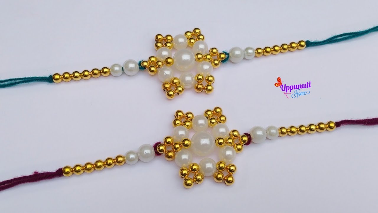 How To Make Pearl Rakhi At Home | DIY | Woolen Rakhi Making ideas For Raksha Bandhan | uppunutihome