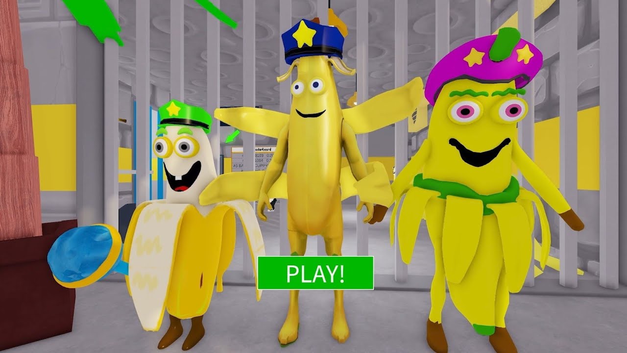 Banana police family prision run escape || obby roblox || walkthrough no death 
