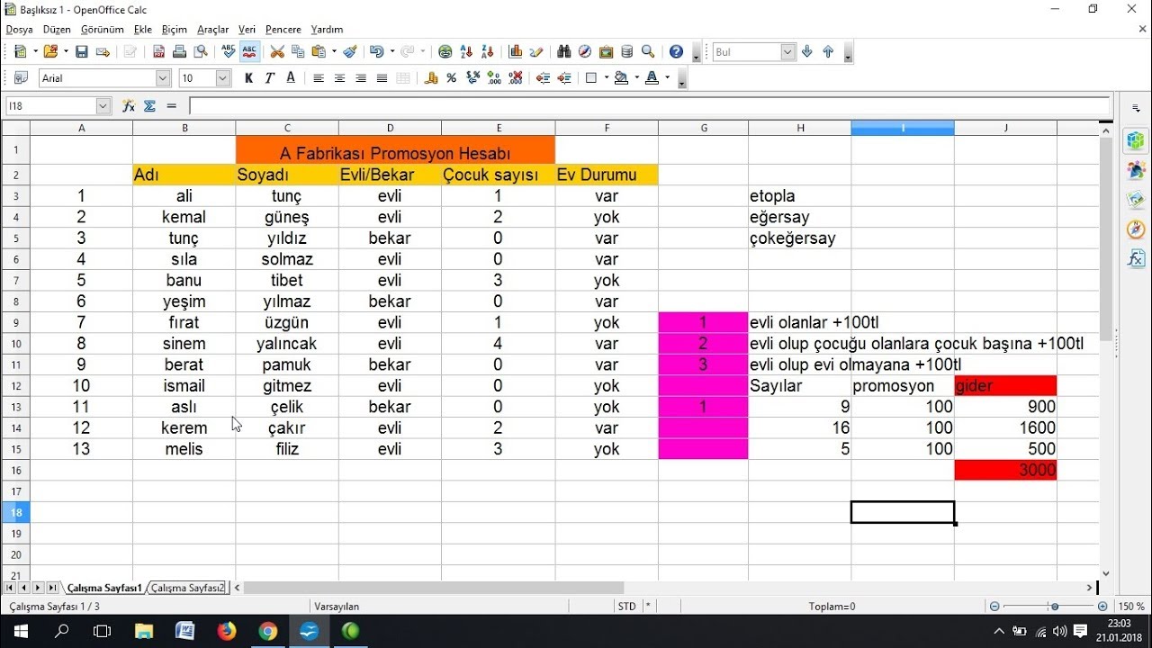 Open Office Calc Programında “Etopla, Eğersay ve Çokeğersay” İşlemleri  @omur61