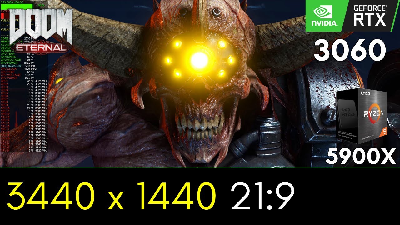 DOOM Eternal | RTX 3060 + Ryzen 9 5900X | 21:9 Ultra Nightmare