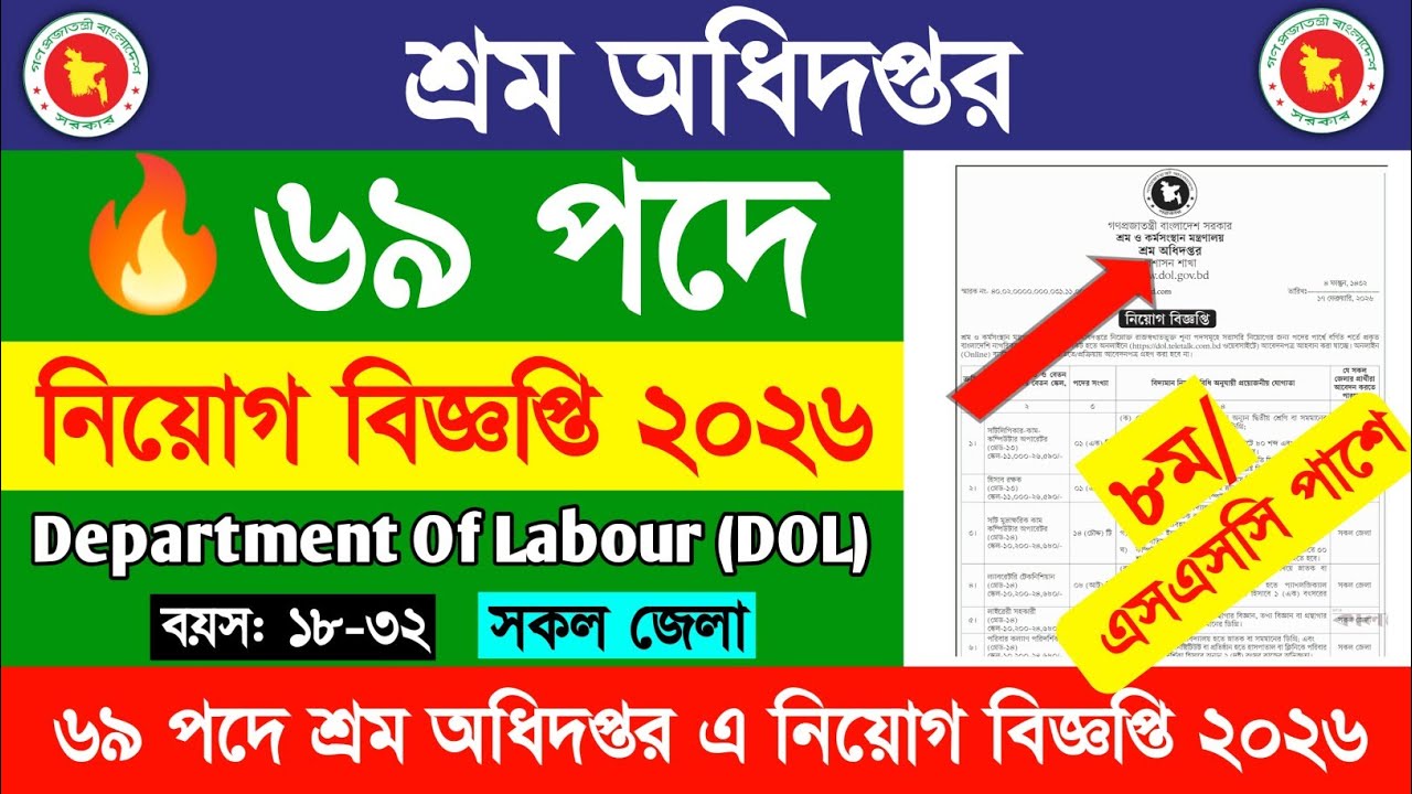 🔥Breaking ৬৯ পদে শ্রম অধিদপ্তর এ নিয়োগ বিজ্ঞপ্তি ২০২৬ | Department Of Labour (DOL) Job Circular 2026