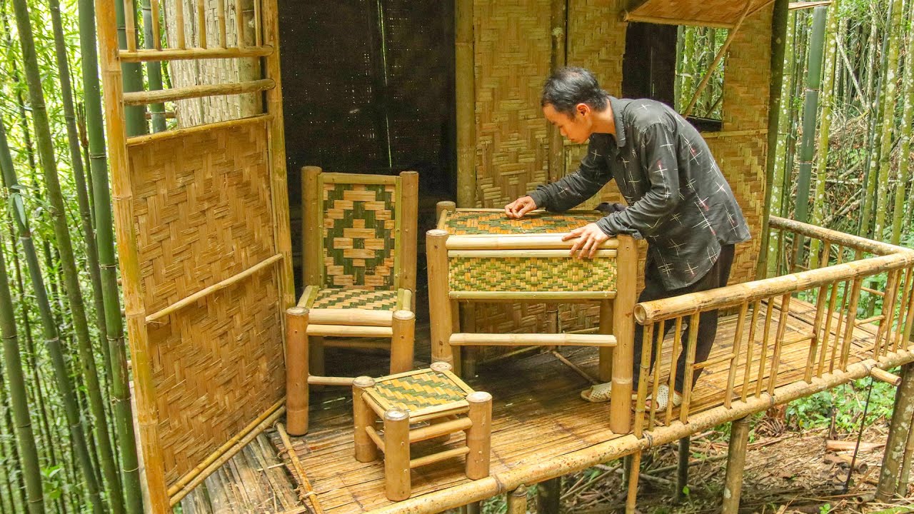 Making a Bamboo Table and Chair Set for a Bamboo House | Hung Bushcraft