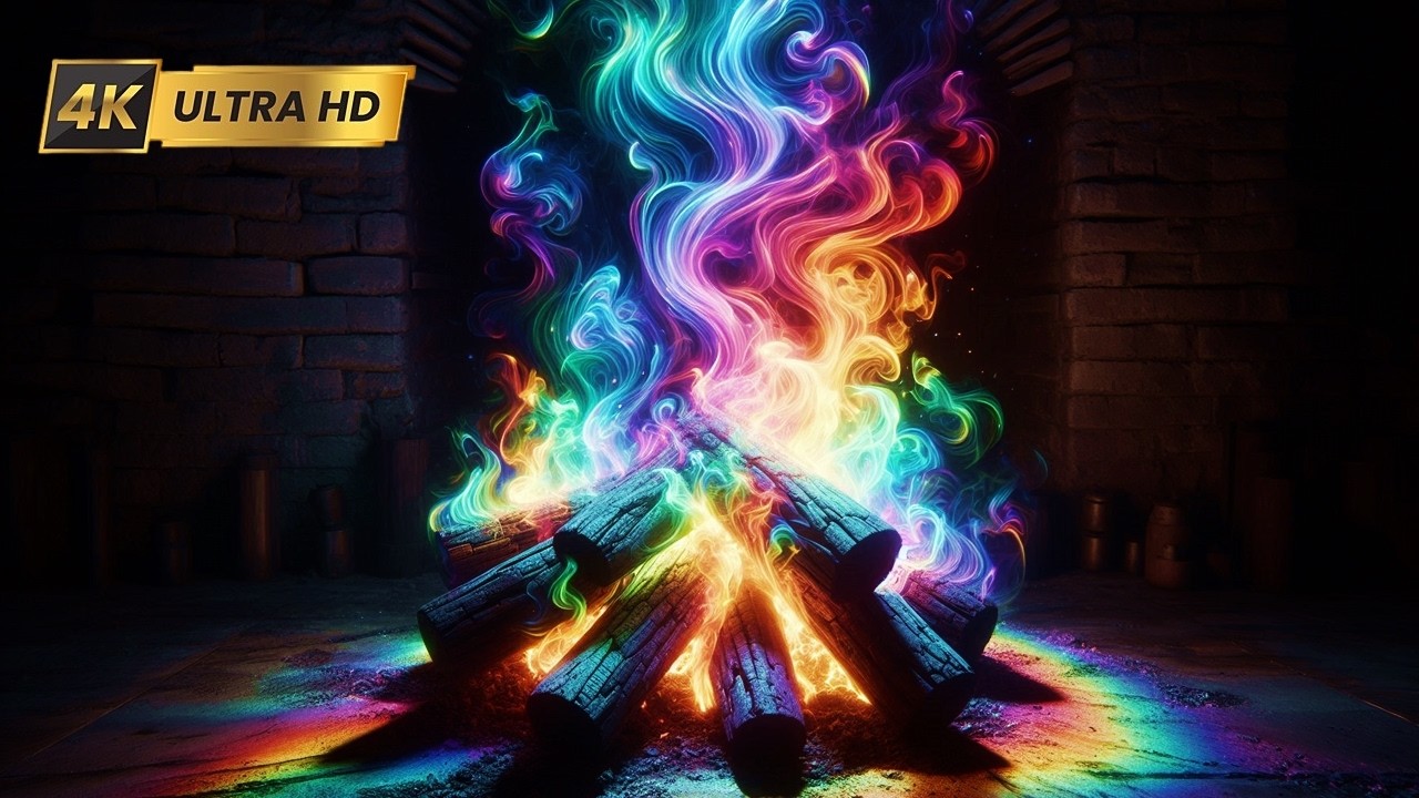 🔥 Relax by a Cozy RAINBOW Fireplace 4K UHD! 12 Hours Fireplace with Crackling Fire Sounds