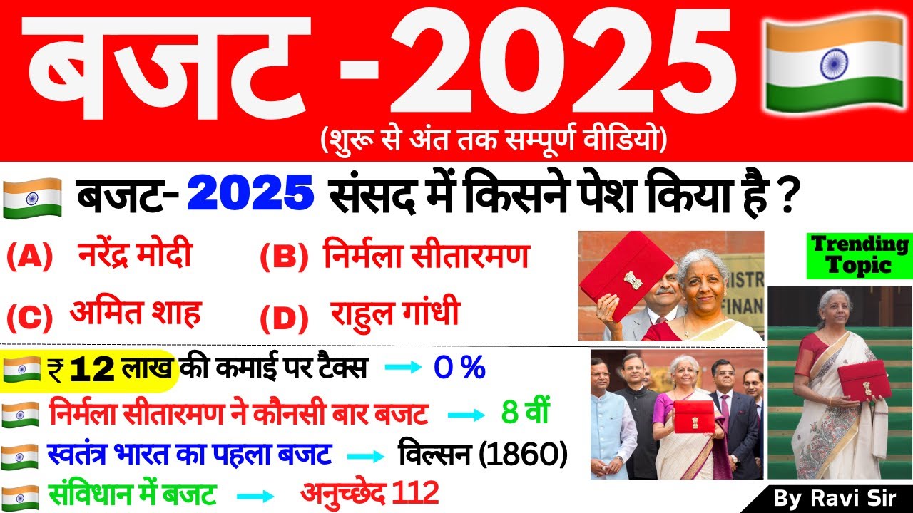 बजट 2025 GK | Budget 2025 GK | Budget important Questions | Current Affairs 2025 | Budget 2025 MCQ