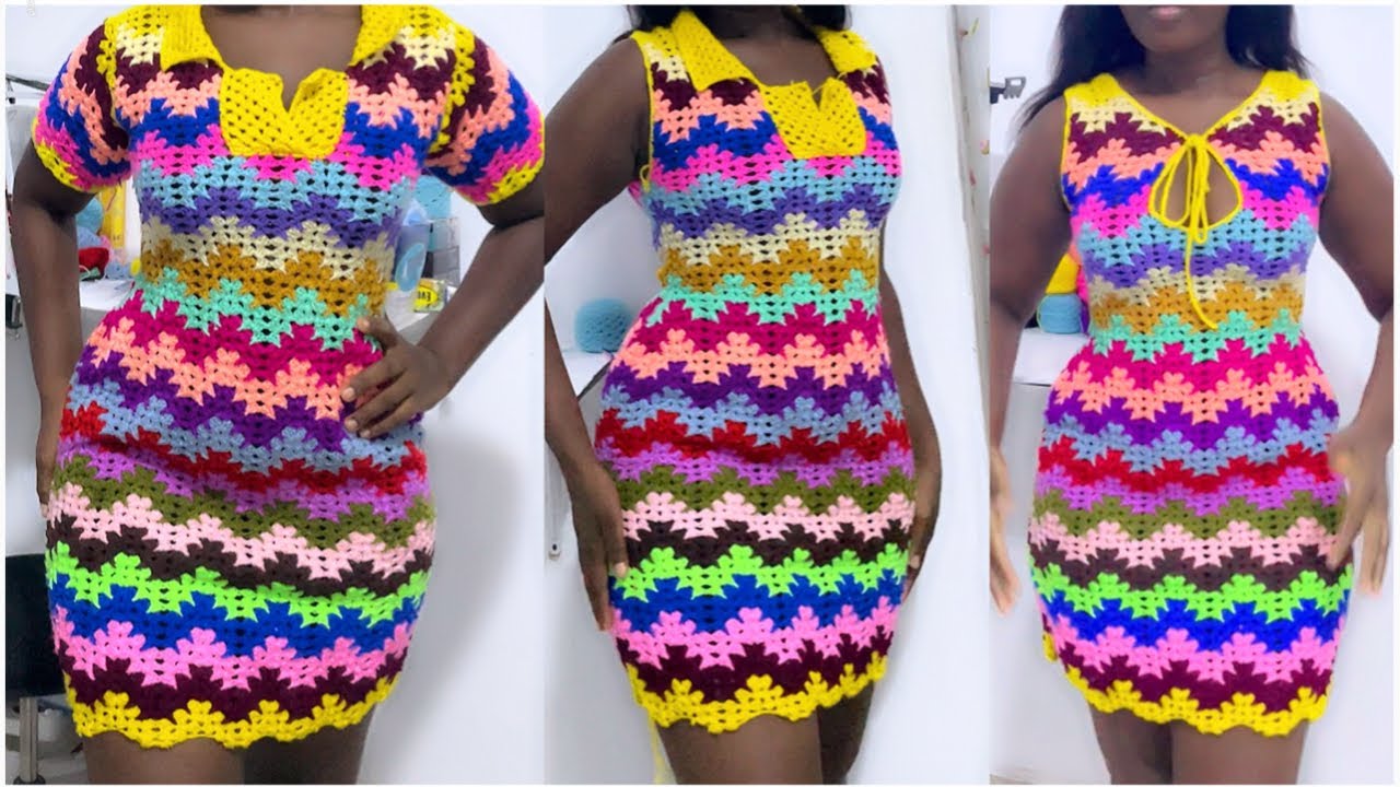 How to crochet chevron mini multi-colored body-con dress. Easy to make the Hagg dress #craft #diy